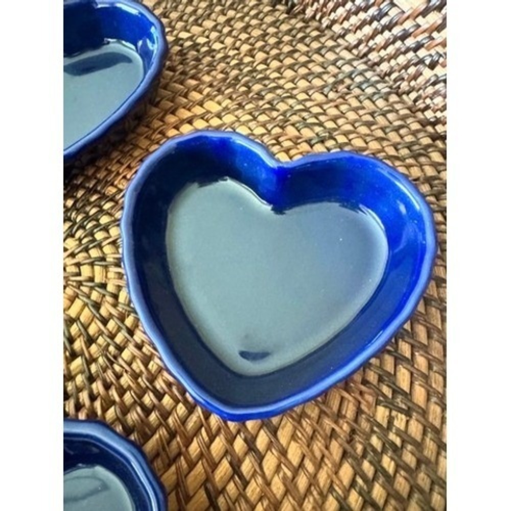 Chantal Heart Ramekins Set 4 Cobalt Blue Ceramic‎ Oven Safe Bakeware 3.5 oz